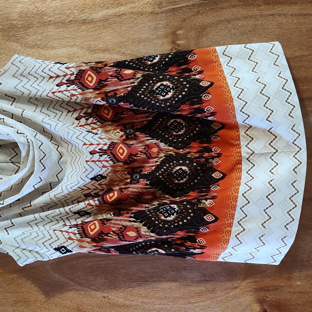 Cato Cowl Neck Tank Halter Tie-Neck Cream Orange Brown Beaded Ikat Chevron Med - Picture 5 of 12